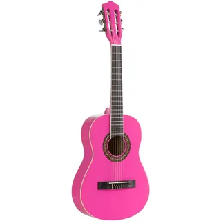 Voggenreiter Kindergitarre 1/2 Kinder Akustikgitarre Spielzeug Instrument (18 Bünde, offene Mechaniken mit Acrylknöpfen, authentischer Klang, Linde / Pappel), pink