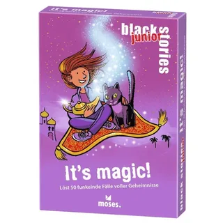 moses. 101221 Black Stories Junior – Magic Stories, 50 Zauberhafte Rätsel voller glitzernder Geheimnisse, Das Rätsel Kartenspiel für Kinder ab 8 Jahren, 9,4 cm x 13,3 cm