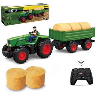 RC-Traktor Ferngesteuerter Traktor Spielzeug ab 3 4 5 Jahre, Traktor, Ackerschlepper mit Anhänger und Heuhaufen