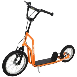 HOMCOM Kinderroller ab 5 jahre Scooter Tretroller Cityroller Kinder Roller Kickboard mit Luftreifen16/12 Zoll Orange 135 x 58 x 88-94 cm - Orange