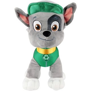 P:os 76966 - Paw Patrol Kuschel-Tier Hund Rocky, Helfer auf vier Pfoten, ca. 27,5 cm groß, süßes Plüsch-Tier zum Spielen und Kuscheln, ideal als Geschenk für Jungen und Mädchen