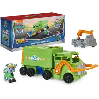 Paw Patrol – Rocky-Auto, transformierbar, Big Truck,, verwandelbares Auto mit 1 Rocky-Patrol-Figur und 1 Mini-Rettungsauto – 6065318 – Spielzeug für Kinder ab 3 Jahren