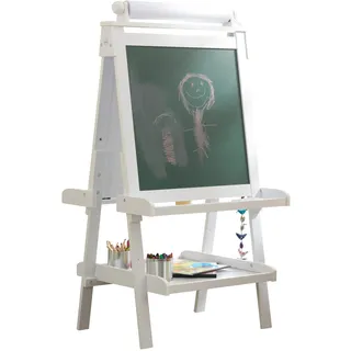 KidKraft Deluxe Kunst Staffelei aus Holz für Kinder, Doppelseitige Kindertafel und Whiteboard, Kreidetafel mit Papierrolle und 3 Farbbechern, Spielzeug für Kinder ab 3 Jahre, 62040