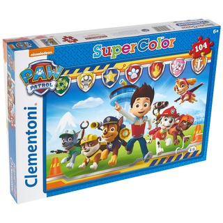 Clementoni 27945 Supercolor Paw Patrol – Puzzle 104 Teile ab 6 Jahren, buntes Kinderpuzzle mit besonderer Leuchtkraft & Farbintensität, Geschicklichkeitsspiel für Kinder