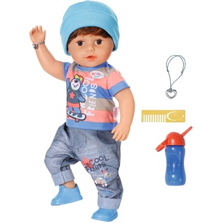 Stehpuppe BABY BORN "Brother, 43 cm" Puppen bunt (jeansblau, blau, rosa) Kinder Altersempfehlung mit lebensechten Funktionen