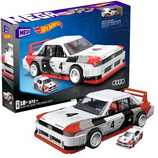 MEGA Hot Wheels zusammenbaubares Autospielzeug zum Sammeln, Audi 90 Quattro IMSA GTO mit 973 Teilen und Die-Cast-Modell, Set für Sammler zum Zusammenbauen und Präsentieren, rot, HRY20