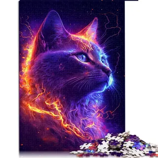 1000 Teile Puzzle Bunte Neon Katze Puzzles für Erwachsene Papppuzzles Tolles Geschenk für Erwachsene (Größe 26x38cm)