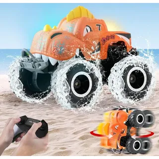 Ferngesteuertes Auto ab 6 Jahre,2.4Ghz RC Auto Amphibienfahrzeug,1:20 Remote Control Car Monstertruck Ferngesteuert Outdoor Offroad,Orange - Orange