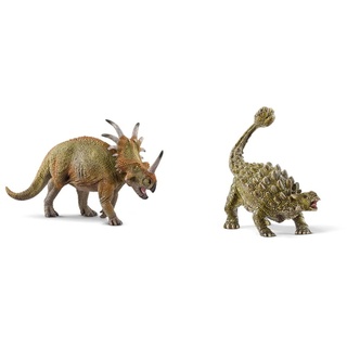 SCHLEICH 15033 Spielfigur -Styracosaurus Dinosaurs, Mehrfarbig & 15023 Dinosaurs Spielfigur - Ankylosaurus, Spielzeug ab 4 Jahren