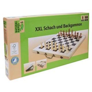 Natural-Games Brettspiel XXL Schach und Backgammon, ab 5 Jahre, in Holzkoffer, 2 Spieler