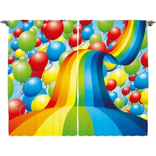 Abakuhaus Gardine Schlafzimmer Kräuselband Vorhang mit Schlaufen und Haken, Regenbogen Luftballons Bänder Wellig bunt 280 cm x 245 cm