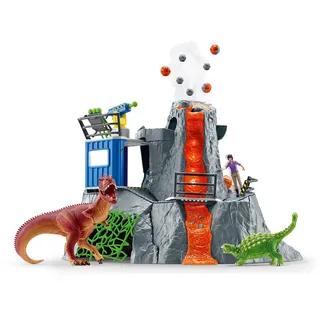 schleich 42564 DINOSAURS Große Vulkan Expedition, Dinosaurier Spielzeug Set inkl. Vulkan mit LED-Licht- & Ausbruchsfunktion, Forscherin Figur & 2 Dinosaurier Figuren, Altersempfehlung 5-12 Jahre