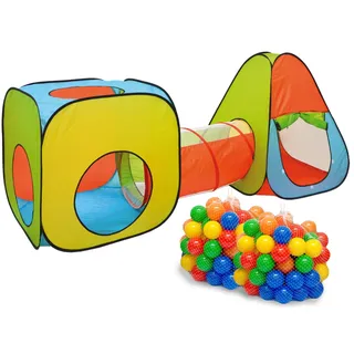 LittleTom Bällebad mit Tunnel - 200 Bälle - 260x90x100 Bällebad Kinder Spielzelt Tunnel - Bällebad Baby Zelt mit Bällen für Kinder - Indoor Spielgeräte Kinderzelt Tunnel Spielzeug Kinder Bällepool