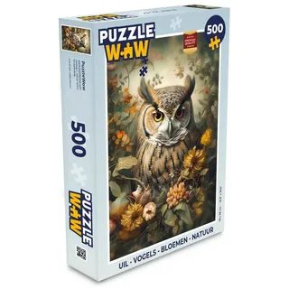 MuchoWow Puzzle Eule - Vögel - Blumen - Natur, 500 Puzzleteile, Foto-Puzzle, Bilderrätsel, Puzzlespiele, Spielzeug bunt