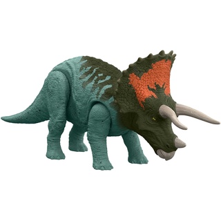 Jurassic World HDX40 - Roar Strikers Triceratops Dinosaurier-Actionfigur mit Bewegungen und Geräuschen, Spielzeug mit physischem und digitalem Spielspaß, Dinosaurier Spielzeug ab 4 Jahren