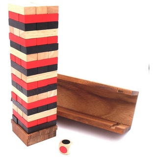 ROMBOL Denkspiele Spiel, Geschicklichkeitsspiel Wackelturm - dreifarbiges Stapelspiel aus Holz, Holzspiel