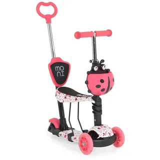 Moni Kinderroller Lollipop 3 in 1 Schiebestange, Sitz, PU-Vorderräder mit LED rot