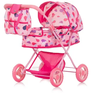 Chipolino Puppenwagen Dora Tasche, klappbar, Softtragetasche, Korb, Sonnendach pink