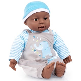 Bayer Design 94001AH Funktionspuppe, Babypuppe Interaktiv, Junge, sprechend, weicher Körper, 40 cm, dunkelhäutig