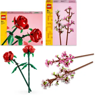 LEGO Creator Rosen- und Kirschblüten-Blumenpaket, Raumzubehör oder Schreibtischdekoration, für Mädchen, Jungen und Blumenfans, Valentinstag-Geschenkidee 40725 + 40460