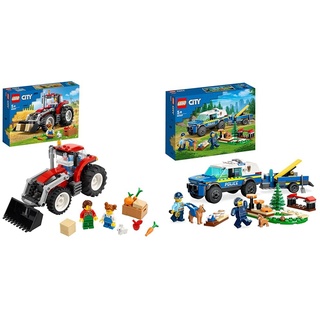 LEGO 60287 City Traktor Spielzeug & 60369 City Mobiles Polizeihunde-Training, Polizeiauto-Spielzeug mit Anhänger, Hunde- und Welpenfiguren, Tier-Set für Kinder ab 5 Jahren