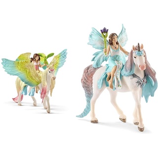 SCHLEICH 70566 Surah mit Glitzer-Pegasus, für Kinder ab 5-12 Jahren, BAYALA - Spielfigur & 70569 Eyela mit Prinzessinnen-Einhorn, für Kinder ab 5-12 Jahren, BAYALA - Spielfigur