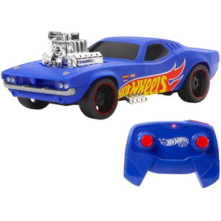 Hot Wheels Ferngesteuertes Auto Rogdger Dodger - Ferngesteuertes Fahrzeug im Maßstab, blitzender Chrommotor und -auspuff, auffälliges blaues Styling mit Flammenlogo, für Sammler und Kinder, HTP54