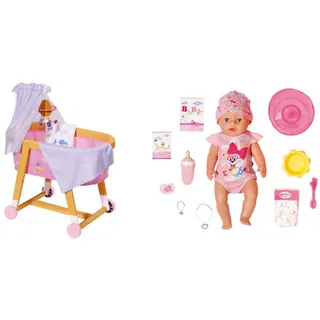 BABY Born Zapf Creation 829981 Gute Nacht Stubenwagen - Puppen-Stubenwagen in Holzoptik mit rosa Stoffhimmel, Planetenmobile und Bettzeug & Zapf Creation 827956 Magic Girl 43 cm