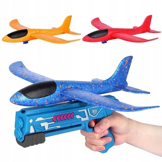 BirnePower Styroporflugzeug Flugzeug Spielzeug Segelflugzeug Styroporflieger 34cm Schaum Styropor Flieger Wurfgleiter mit Katapult Pistole für Kinder zufällige Farben (3 Stück)