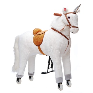 Pink Papaya XXL Reitpferd auf Rollen Einhorn Estrella, 90cm Spielpferd, fahrendes Schaukelpferd bis 100kg belastbar, Spielzeug Plüsch Pferd zum Drauf sitzen mit Sounds