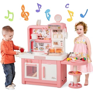KOMFOTTEU Kinder-Küchenset Spielküche, Kinderspielküche mit Lichter & Sound rosa