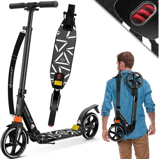 KESSER® Cityroller Scooter 205mm Räder PU Big Wheel - Pro-S Tretroller mit Doppel Federung, City-Roller Scooter klappbar und Höhenverstellbar, R... - Schwarz