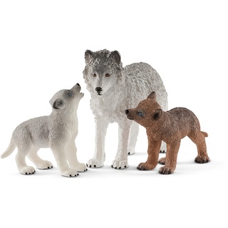 schleich 42472 Wolfsmutter mit Welpen, für Kinder ab 3+ Jahren, WILD LIFE - Spielfigur