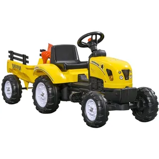 Trettraktor mit Anhänger Tretauto Traktor ab 3 Jahre Kinder Gelb