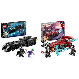 LEGO 76224 DC Batmobile: Batman verfolgt den Joker Set & 76244 Marvel Miles Morales Vs. Morbius Set, Spider-Man Rennwagen Spielzeugauto Zum Bauen Aus Abenteuer Im Spiderverse Mit Spidey Minifiguren