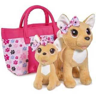 Simba 105893213 - ChiChi Love Happy Family, Chihuahua Plüschhunde in zwei verschiedenen Größen, 20/14cm, mit modischer Tasche, ab 3 Jahre