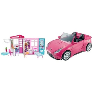 Barbie Ferienhaus mit Puppe + Glam Cabrio