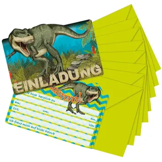 Einladungskarten-Set Tapirella Dinosaurier T-Rex 8-Teilig