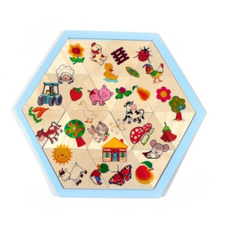 HESS Puzzle Legespiel Mosaiklegespiel Bauernhof 24T. Holzspielzeug Puzzle, 24 Puzzleteile, 24 bunt bedruckte Dreiecke