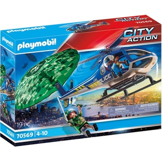 Playmobil® Konstruktions-Spielset Polizei-Hubschrauber: Fallschirm-Verfolgung (70569), City Action, (19 St), Made in Germany bunt