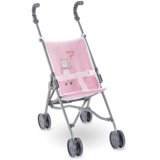 Corolle Baby-Puppenwagen mit Regenschirm, rosa Streifen, passend für große 35,6 cm und 43,2 cm große Puppen, zusammenklappbar mit 2 Verriegelungspunkten für Sicherheit, für Kinder ab 3 Jahren