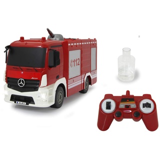 Jamara 404970 Mercedes-Benz Feuerwehr TLF Antos 1:26 2,4GHz-360° manuell drehbare auf/ab bewegbare Spritzdüse, Reale Spritzfunktion, Licht vorne, Wassertank 160ml, Rot