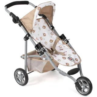 Bayer Chic 2000 - Puppenbuggy Lola, Kinderwagen für Puppen bis ca. 50 cm Größe, Jogging-Buggy, Puppenjogger, Puppenwagen, Bärchen beige