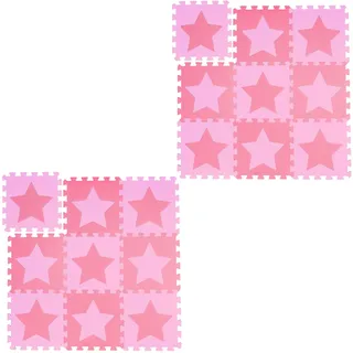 18 TLG. Puzzlematte Sterne, 36 Puzzleteile, Eva Schaumstoff, schadstofffrei, Spielunterlage 1,6 m2, rosa-pink