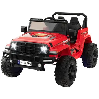 COSTWAY Elektro-Kinderauto 24V, 2 Sitzer mit Musik & USB & LED rot