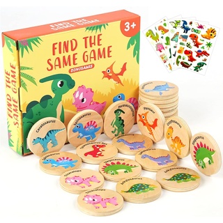 Memory Spiel, Montessori Spielzeug Memo Spiel Holz, Gedächtnisspiele Kinder, Dinosaurier Memory Matching Spiel mit Dino Tattoo Kinder, Lernspielzeug für Konzentration, Merkspiel Kinder ab 3 Jahren