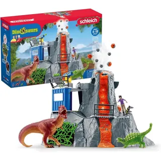 schleich 42564 DINOSAURS Große Vulkan Expedition, Dinosaurier Spielzeug Set inkl. Vulkan mit LED-Licht- & Ausbruchsfunktion, Forscherin Figur & 2 Dinosaurier Figuren, Altersempfehlung 5-12 Jahre