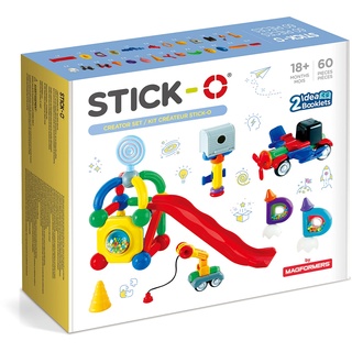 Stick-O magnetische Bausteine für Kinder ab 1 Jahre, kreatives Konstruktionsspielzeug, Lernspielzeug mit Magnet, Creator Set für Mädchen und Jungen, Montessori Spielzeug, 60 Teile Set,