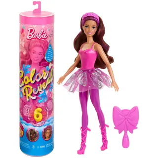 Barbie Color Reveal Puppe und Accessoires, Ballerina-Serie, 6 Überraschungen zum Auspacken einschließlich Farbwechsel, vom Ballettcore-Trend inspiriert (Stile können abweichen), HRK17