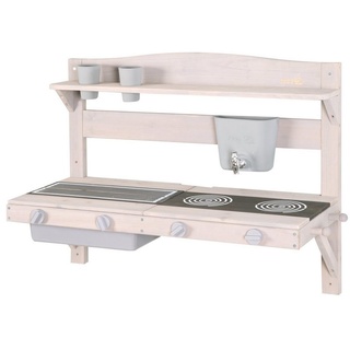 roba® Outdoor-Spielküche Matschküche zum Hängen, aus FSC zertifiziertem Holz mit Wasserspender & Zubehör grau